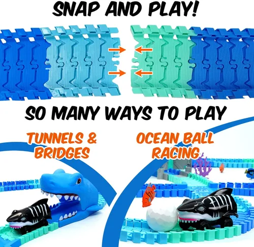 Miniatura 4 de USA Toyz Pistas de Carreras Oceánicas para Niños - 265 piezas de pista de carreras en autódromo con 225 caminos flexibles, 3 coches de juguete