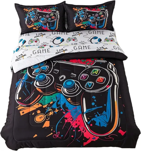 Miniatura 12 de Juego de edredón de 6 piezas con diseño de baloncesto, ropa de cama negra tamaño individual para niños, adolescentes y adultos, con pelotas