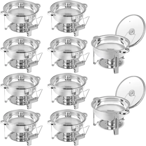 Miniatura 10 de Juego de bufé de acero inoxidable de 5 cuartos de galón, para catering, fiestas con bandeja de agua, soporte para combustible, servidores de bufé