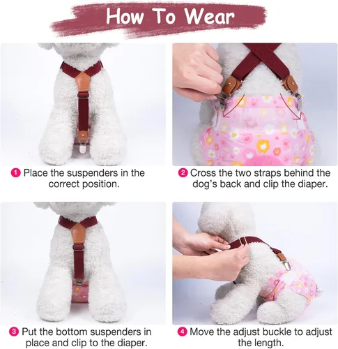 Miniatura 6 de Pet Soft Tirantes para perras, 2 piezas de tirantes para pañales para perros, falda para perros, vestido para perrito (color marrón y borgoña, M/L)