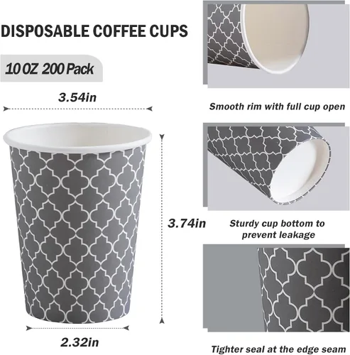 Miniatura 2 de Lamosi Tazas de Café de 10 oz Paquete de 200, Tazas de Café de Papel Desechables, Tazas Desechables, Taza de 10 oz para Bebidas Calientes, Taza