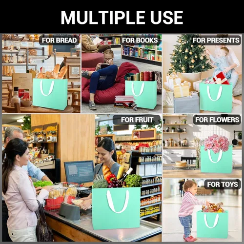 Miniatura 4 de EUSOAR Bolsas de papel kraft con asas, 20 bolsas de papel kraft de 12.5 x 4.5 x 11 pulgadas, bolsas de compras con asa para almuerzo, mercancía, Azul