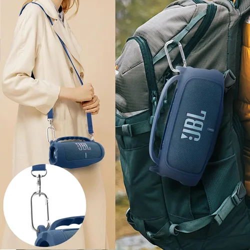 Miniatura 7 de co2CREA Funda de silicona para altavoz Bluetooth portátil impermeable JBL Charge 5, funda suave de viaje portátil con correa para el hombro, funda