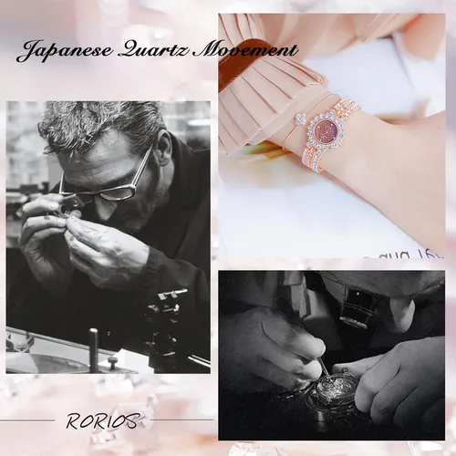 Miniatura 4 de RORIOS Reloj analógico de cuarzo para mujer, con pulsera de diamantes de imitación completa, reloj de pulsera de moda, reloj de diamantes