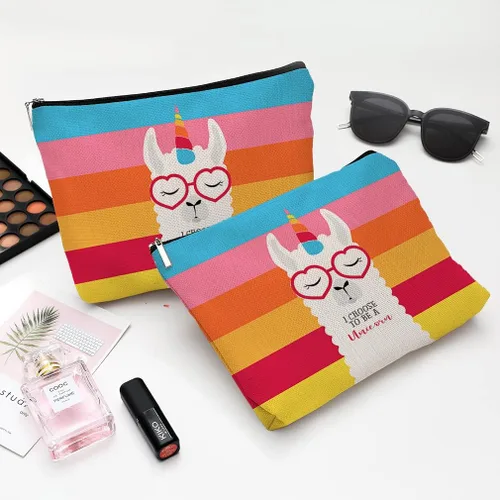 Miniatura 5 de Pequeña bolsa de maquillaje para monedero, bonita lona impermeable, bolsas de cosméticos para mujeres, con cremallera, bolsa de aseo de viaje