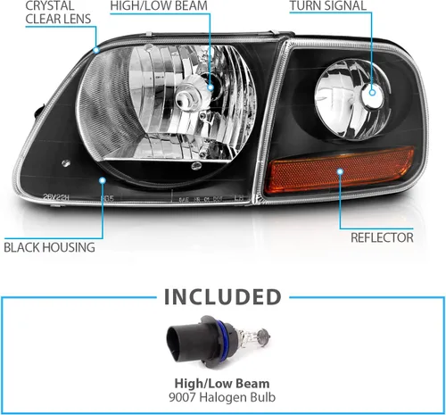 Miniatura 4 de AmeriLite Faros delanteros de cristal negro con juego de aparcamiento en esquina para Ford F150 F-150 Harley Lighting - Conductor y pasajero