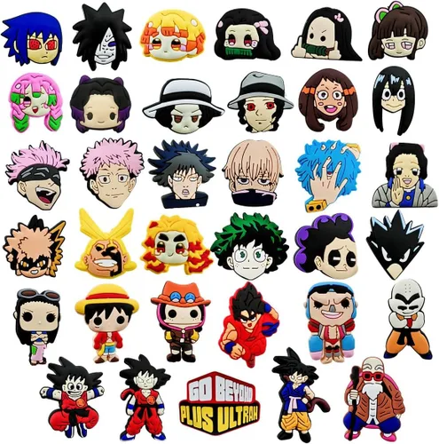NJALA 35 dijes mixtos de anime para zapatos para niños y niñas, zuecos de jardín, suministros de fiesta, regalos, Caucho, No es una piedra preciosa