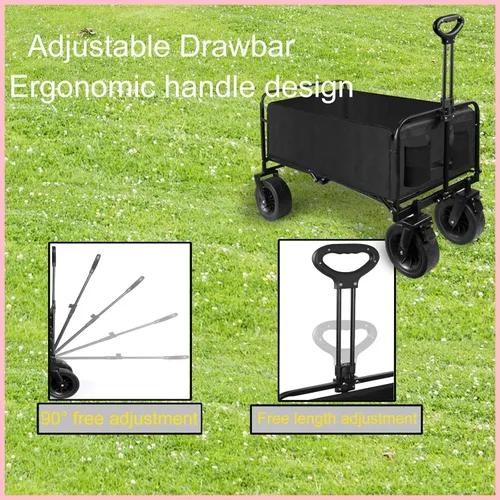 Miniatura 5 de Carro de camping plegable al aire libre picnic camping carrito tirador portátil camping pequeño remolque 8 pulgadas ruedas todoterreno con frenos