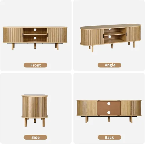 Miniatura 8 de Janmer Home Soporte de TV acanalado de 54 pulgadas con almacenamiento, consola de TV moderna de mediados de siglo con puertas correderas Tambour