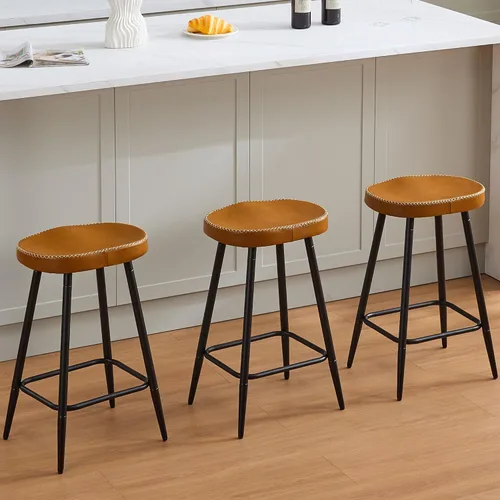 Miniatura 29 de FIRAVOE Juego de 2 Taburetes de Bar, Taburetes de Bar Modernos de 24" de Altura de Mostrador, Taburetes de Montar sin Respaldo de Cuero Sintético