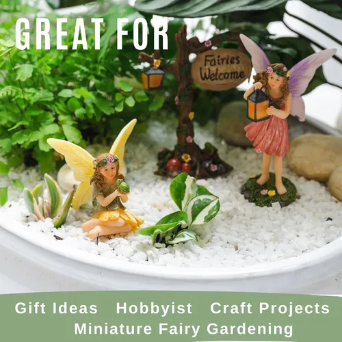Miniatura 4 de PRETMANNS Fairies for Fairy Garden - Lindos accesorios para un jardín en miniatura al aire libre con figuras y un letrero - Suministros coloridos
