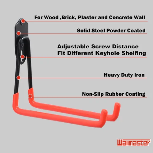 Miniatura 5 de Wallmaster Kit organizador de ganchos de garaje, paquete de 12 ganchos ajustables y resistentes, para montaje en pared, organización de garaje