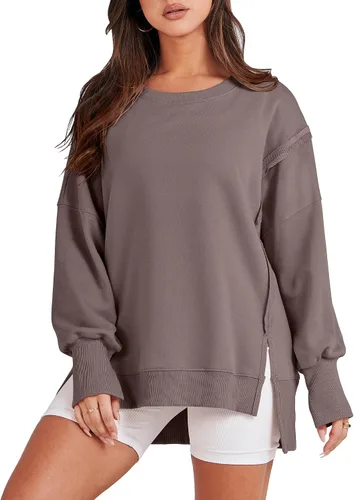 Miniatura 22 de ANRABESS Sudaderas de gran tamaño para mujer, con cuello redondo, manga larga, casuales y holgadas, con aberturas, ropa de otoño 2025