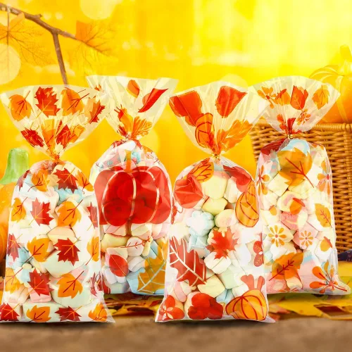 Miniatura 3 de Bolsas de regalo de otoño para Acción de Gracias, 100 piezas de bolsas de celofán para Acción de Gracias de otoño, bolsas de regalo de plástico