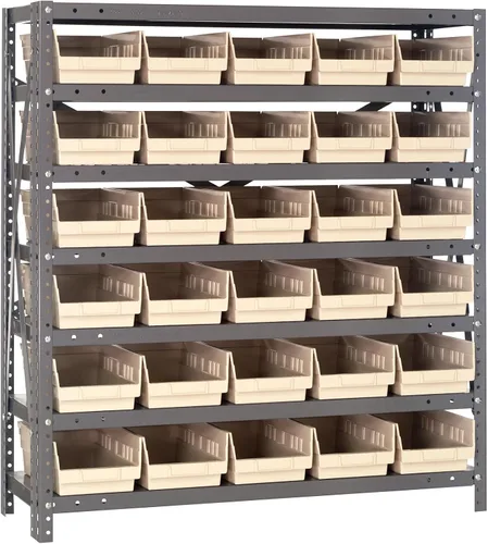 Miniatura 18 de Quantum QSBU-245BK Heavy Duty Shelving Unit with (7) Shelves and (24) QUS245 Black Bins for Garage Warehouse Storage Distribution 400 lb Load