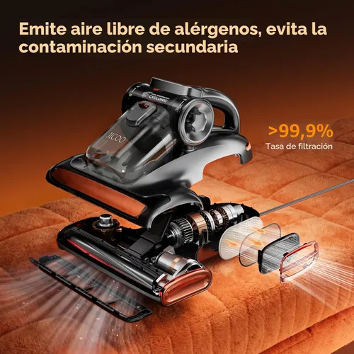 Miniatura 4 de JIGOO Aspiradora de Cama T600 con Luz UV-C, Succión de 15Kpa 700W Aspiradoras de Mano Potentes de Doble Depósito, Aspiradora de Colchón con Sensor