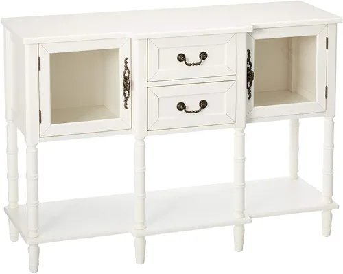 Miniatura 3 de Kings Brand Furniture Aparador moderno con puertas de cristal, cajones de almacenamiento y estantes para cocina, comedor y sala de estar