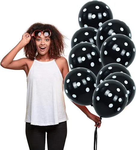 Miniatura 3 de TONIFUL 100 globos de lunares blancos y negros de 12 pulgadas, globos grandes de látex para fiestas, bodas, cumpleaños, festivales, decoración