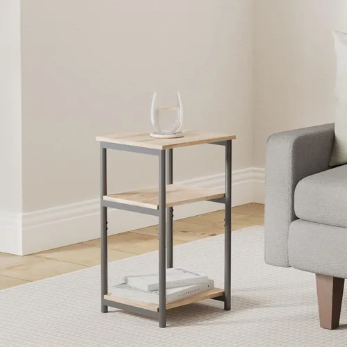 Miniatura 2 de VASAGLE Mesa auxiliar, mesa auxiliar pequeña, mesita de noche alta para sala de estar, dormitorio, oficina, baño, marrón camello y negro clásico