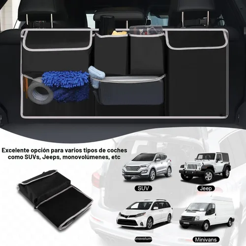 Miniatura 7 de UYYE Organizador Colgante para Maletero, Bolsa para Asiento Trasero, Accesorios para Interior de Automóvil con 4 Bolsillos y 2 Bolsas de Malla