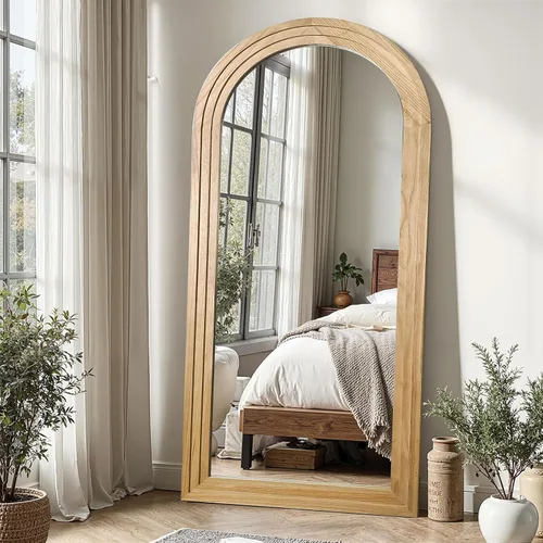 Miniatura 8 de Delma Espejo Arqueado de Cuerpo Entero con Marco de Madera Maciza, 55x24 Espejo de Piso Montado en Pared Estilo Granja con Soporte, Colgado