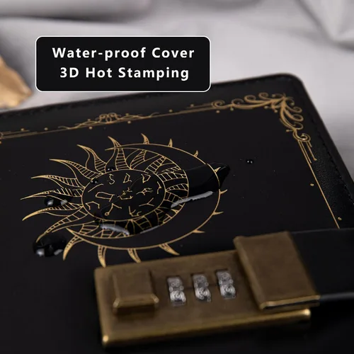 Miniatura 6 de TIEFOSSI Diario de cuero de constelación con cerradura, diario de luna y sol del zodiaco para escribir, cuaderno B6 con papel rayado para mujeres