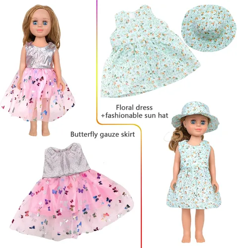 Miniatura 6 de MSYO 10 piezas de ropa de muñeca, ropa de muñeca de 18 pulgadas, ropa de muñeca de bebé, para muñecas de 16 a 18 pulgadas, vestidos florales