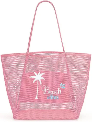Miniatura 2 de ukia Bolsa de playa de malla, bolsas de playa de gran capacidad para mujer, bolsa de playa plegable con bolsillo con cremallera
