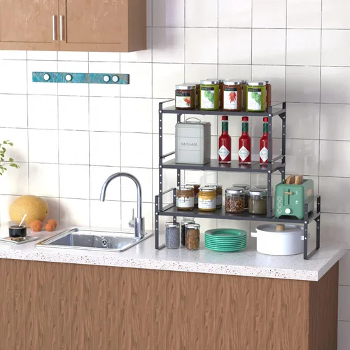 Miniatura 8 de iPEGTOP Estante organizador de almacenamiento expandible para gabinete, soporte de armario resistente, estante de especias, altura ajustable