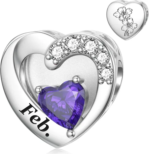 Miniatura 42 de SEVENWELL Dijes de piedra natal con flor grabada para el mes de nacimiento, pulsera de plata de ley 925, feliz cumpleaños para mujer
