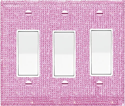 Miniatura 24 de 4 piezas de placa de pared rosa plateado brillante cubierta decorativa interruptor de luz cubierta de interruptor de palanca única diamantes