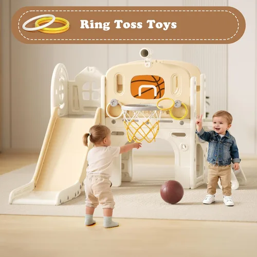 Miniatura 3 de XJD Juego de toboganes 8 en 1 para niños pequeños a partir de 1 año, juego de tobogán escalador con aro de baloncesto y pelota, parque infantil
