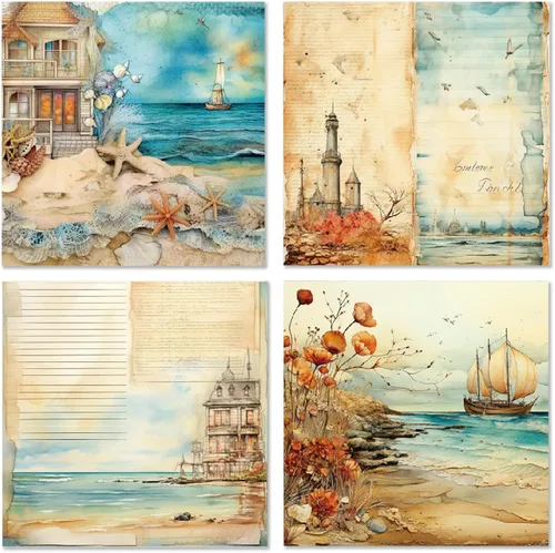 Miniatura 3 de Beach House - Bloc de papel para álbumes de recortes, 6 x 6 pulgadas, temática marina, viajes y vacaciones, suministros para álbumes de recortes