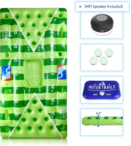 Miniatura 2 de Mesa inflable flotante de beer-pong para colocar cervezas, con altavoz WiFi, incluye 4 bolas brillantes de ping pong y cubierta extraíble