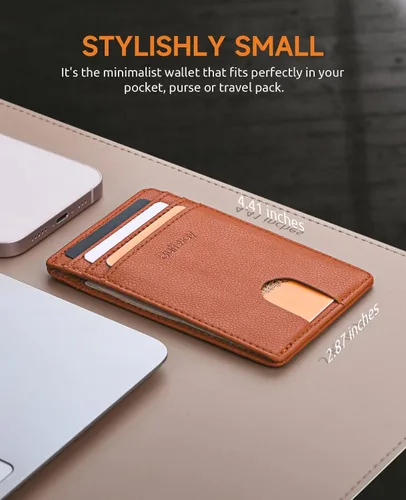 Miniatura 63 de Buffway Billetera delgada para hombre, minimalista con bolsillo frontal delgado, tarjetero de cuero con bloqueo RFID para viajes de trabajo