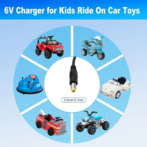 Miniatura 3 de Cargador de 6 V para niños de juguete para niños, cargador de batería de 6 voltios para Flybar parachoques coche/Wrangler SUV Kid Trax Dynacraft Toy