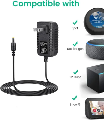 Miniatura 2 de Cargador de cable de alimentación de 15 W para Alexa Echo Spot, Echo Dot (3ª / 4ª generación / 5ª generación), Fire TV Cube, Show 5, Dot con reloj