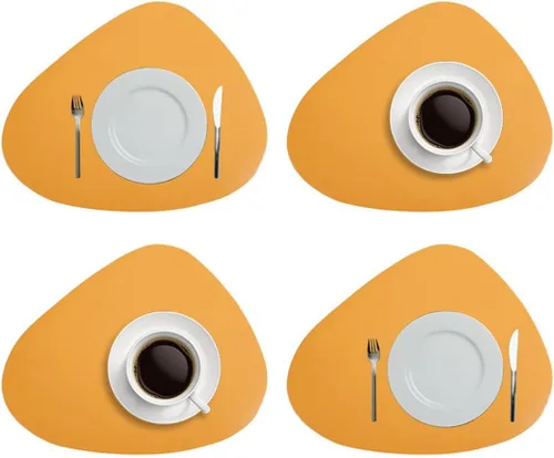 Miniatura 7 de Juego de 4 manteles individuales de cuero negro, manteles individuales para cena de boda, se puede limpiar y lavar, mantel individual antideslizante