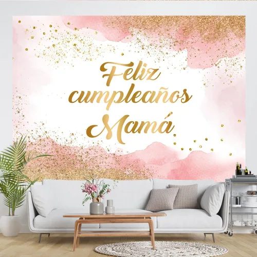 Miniatura 5 de Lofaris Fondo rosa de feliz cumpleaños de 7 x 5 pies para mamá, decoración de fiesta de cumpleaños de mamá, fotografía de nube rosa, decoración