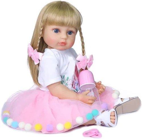 Miniatura 3 de Muñecas de bebé Reborn de 22 pulgadas, cabello rubio, cuerpo completo, vinilo de silicona, ojos azules, vestido rosa, unicornio para niñas, regalos
