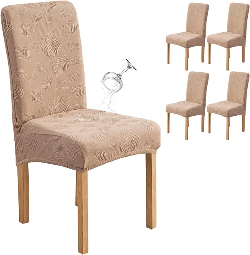 Miniatura 24 de Genina Juego de 2 fundas impermeables para sillas de comedor, fundas elásticas para sillas de comedor con hojas jacquard, protectores extraíbles