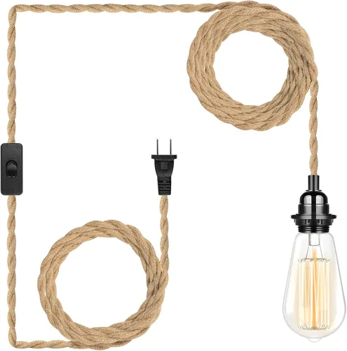 Lámpara colgante enchufable, cable de lámpara colgante de 15 pies con interruptor, casquillo de bombilla E26, lámparas aéreas industriales DIY de