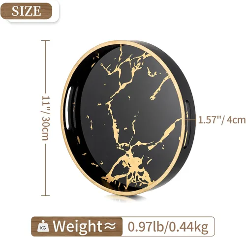 Miniatura 7 de Hanobe Bandeja redonda decorativa para café: Bandeja circular de mármol negro con asas, bandejas de mesa para sala de estar, bebida, fiesta, hogar