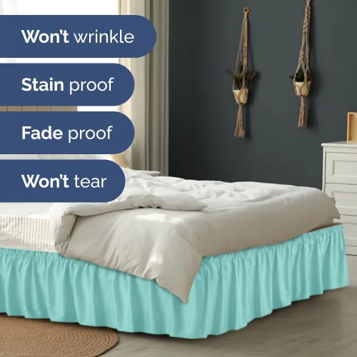 Miniatura 5 de Falda de cama envolvente con volantes, color azul spa, para camas de tamaño Queen con altura de 30 cm CGK Linens - Falda de cama plisada con tela 22