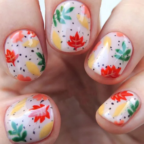 Miniatura 14 de Uñas postizas a presión de otoño, uñas postizas cortas cuadradas de MABKJLF con diseños de hojas de arce, pegamento brillante en uñas, uñas