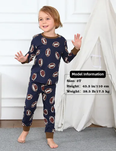 Miniatura 2 de A&J DESIGN Conjunto de pijama para niños, 100 % algodón, 2 piezas con temática deportiva