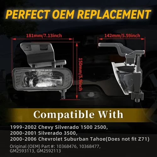 Miniatura 3 de RAMJET4X4 Faros antiniebla LED mejorados Faros de niebla aprobados por DOT Reemplazo compatible con Chevy Silverado 1999-2002 1500 2500 3500, Chevy