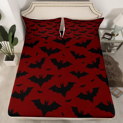 Miniatura 20 de Juego de sábanas bajeras con bonito diseño de gato negro para niños y niñas, diseño de dibujos animados de Halloween, gato, animales, sábanas