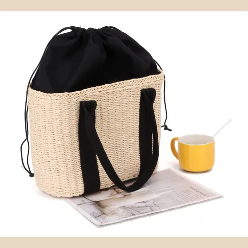 Miniatura 5 de Ynport Bolso grande de paja para mujer, asas de playa de verano, tejido a mano, bolso de hombro Hobo para viajes de compras