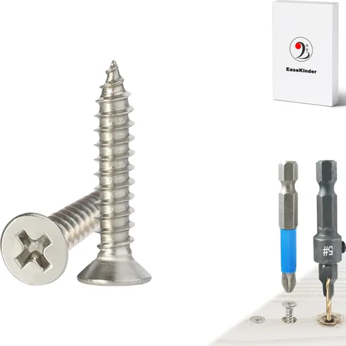 Miniatura 13 de Tornillos para madera, 60 tornillos Phillips de cabeza plana, tornillos de acero inoxidable 304 con kit de avellanado de madera ajustable